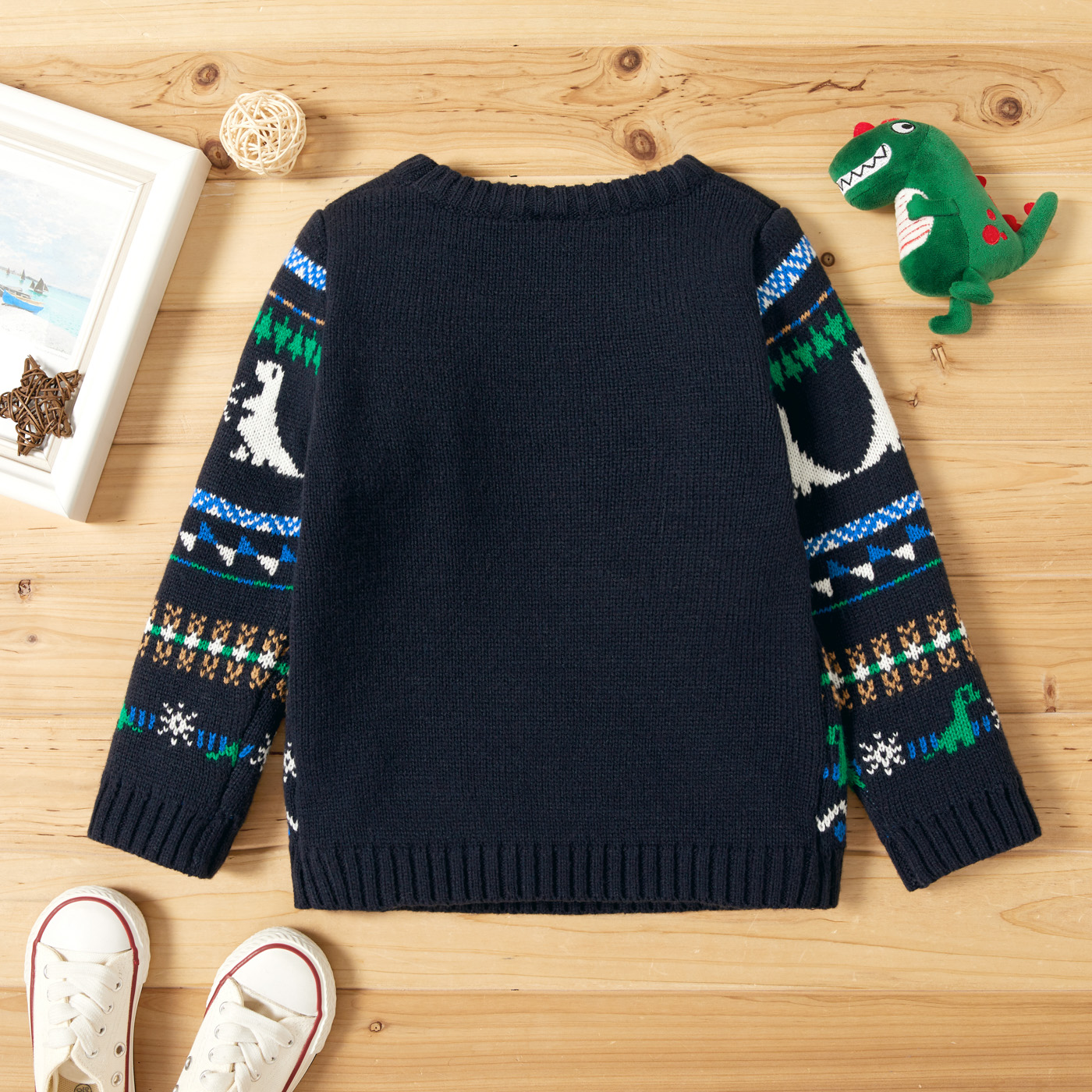 PatPat Toddler Boy Dinosaur Geo Pattern Casual Sweater