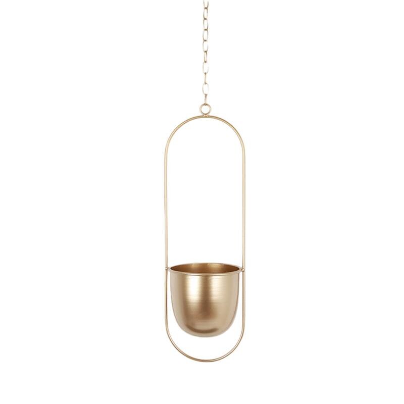 Pot de fleurs décoratif suspendu en fer | Panier à fleurs à balançoire, décoration murale, pour porte, balcon, cour, jardin: Golden