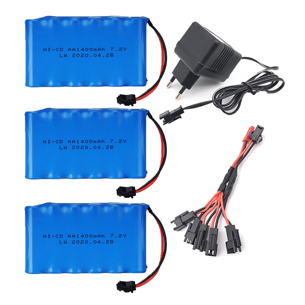 7.2 V 1400 mAh Ni-Mh batteria ricaricabile spina SM con caricabatterie per RC Camion RC auto RC barca del RC serbatoio parti nimh AA 7.2 v 1400 mah: 3pcs EU 5in1