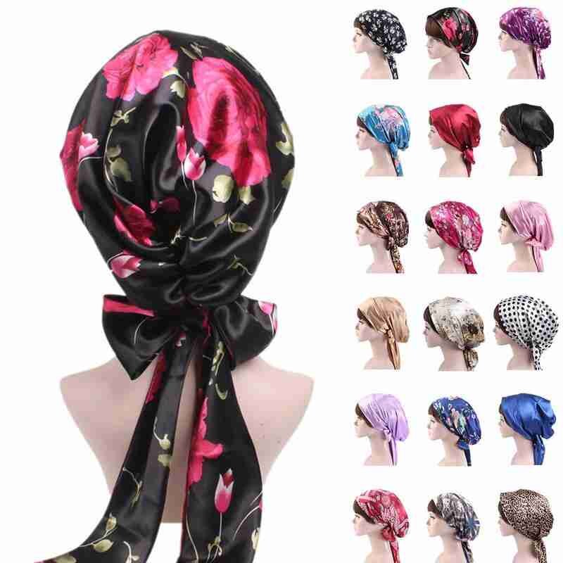 Soft Silk Women Night Sleep Shower Cap Adjustable Ladies Long Hair Care Bonnet Headwrap Hat Durag Soft Satin Hats Accessories