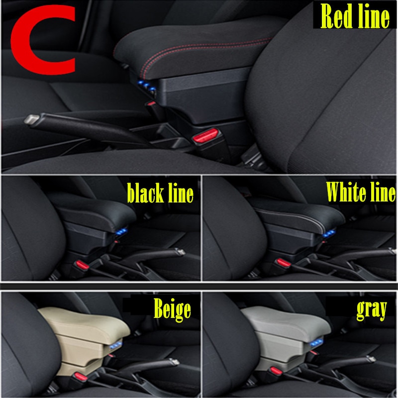 For Toyota Yaris Armrest For Toyota Yaris hybrid Car Armrest box Retrofit parts Interior Storage box USB LED