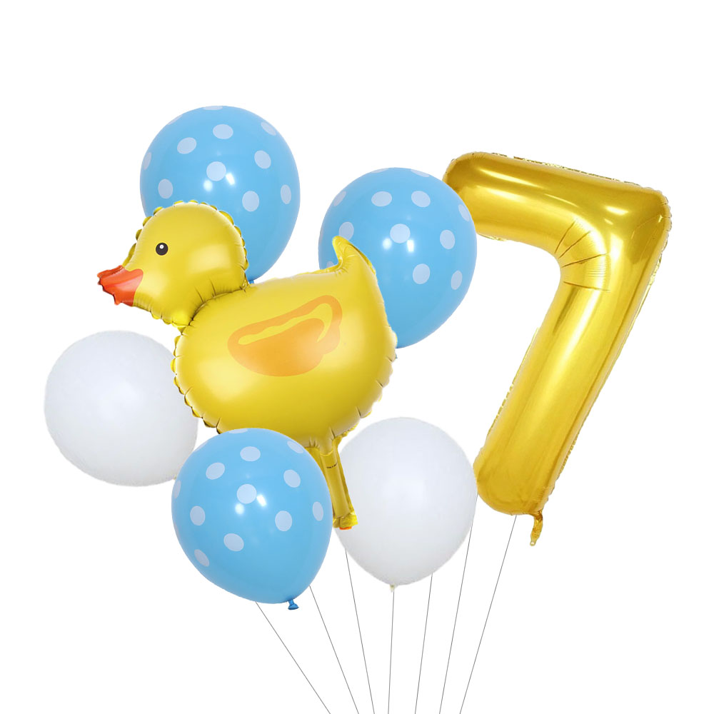 7Pcs Mini Duck Foil Balloons Set 32inch Gold Number Balloon for Kids Birthday Party Baby Shower Decoration Supplies: ROSE RED