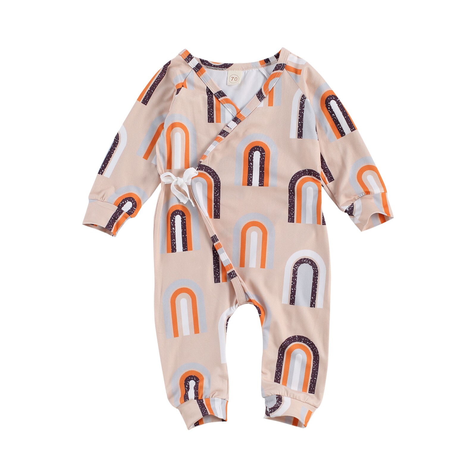 Lioraitiin 0-24m bebê recém-nascido menina moda macacão manga longa arco-íris impresso v-neck macacão outfti 2 estilos: A / 18 m