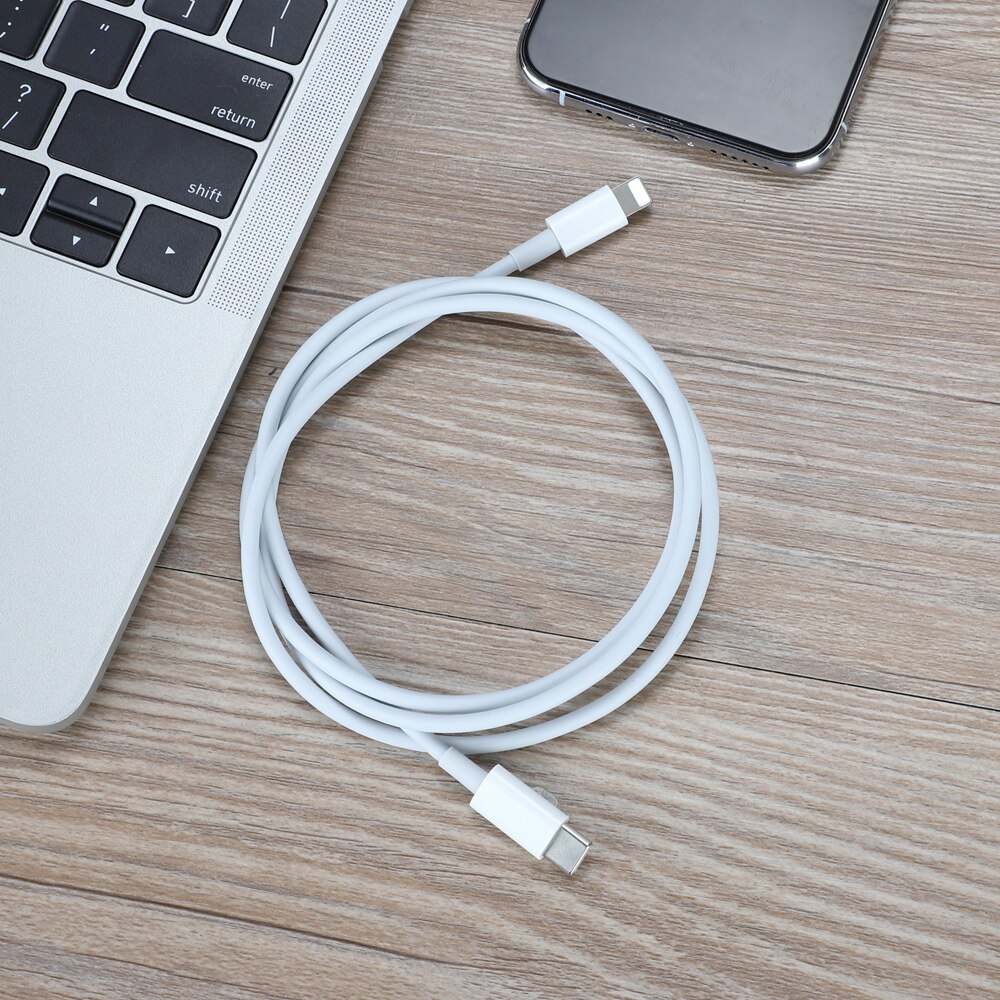 Câble rond USB 18W PD de Type C à 8 broches pour recharge rapide et synchronisation des données, cordon de chargeur pour iPhone X, 10, 8, 8 plus, 1m: WHITE