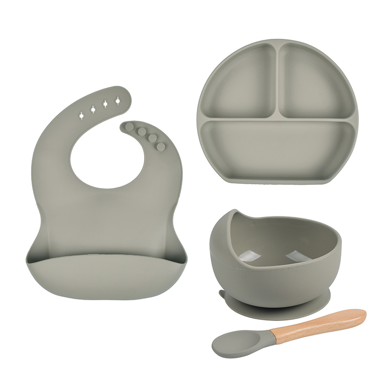 Juego de cuencos de silicona para bebé, juego de platos y cucharas sin BPA, vajilla para niños, plato de alimentación de succión antideslizante, platos de cena para niños, 4 unids/set: Y22
