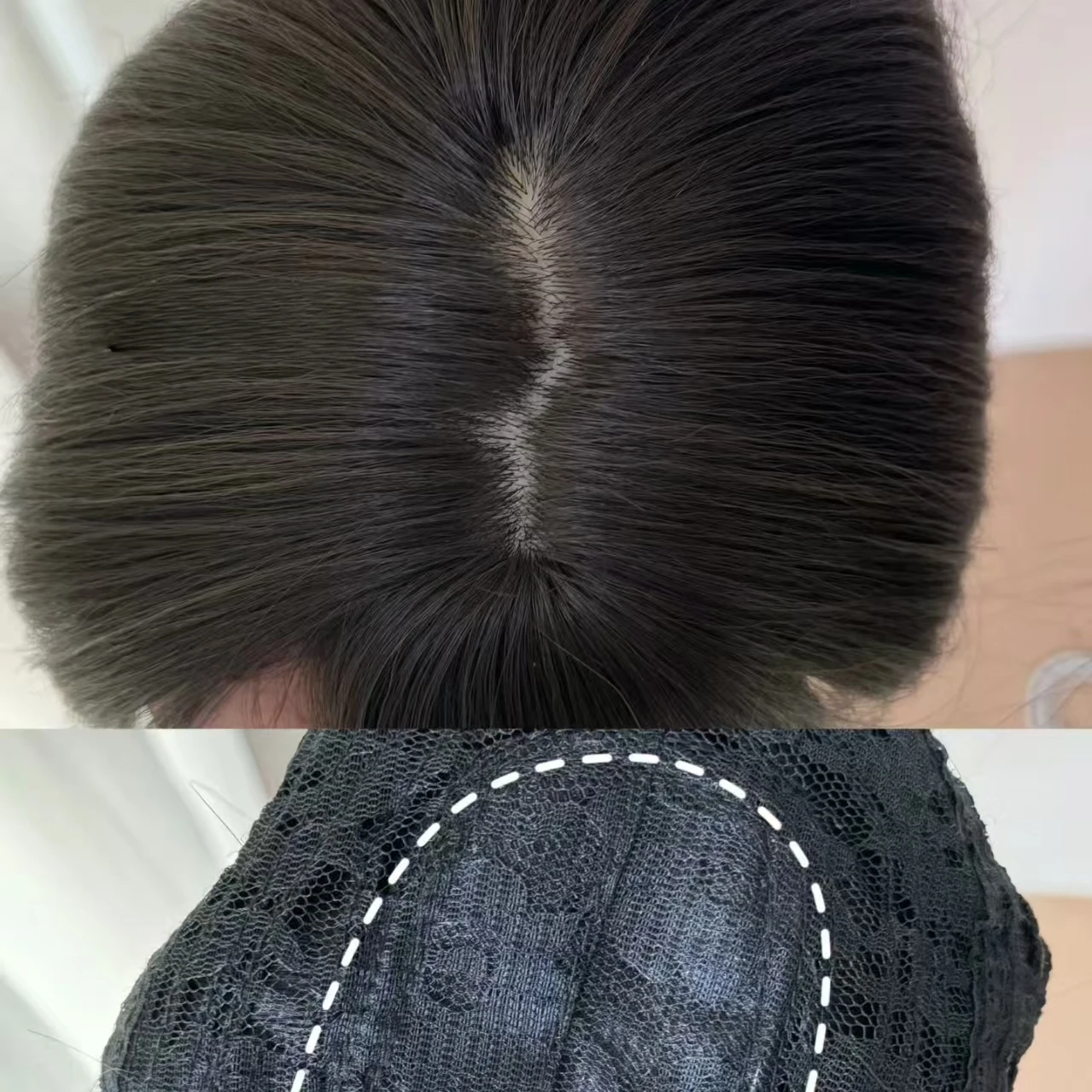 Zwarte pruik met pony Lang steil haar Bakkebaarden Japanse Jk Zwart Lolita Simulatie Haar Hoofdband Pruiken