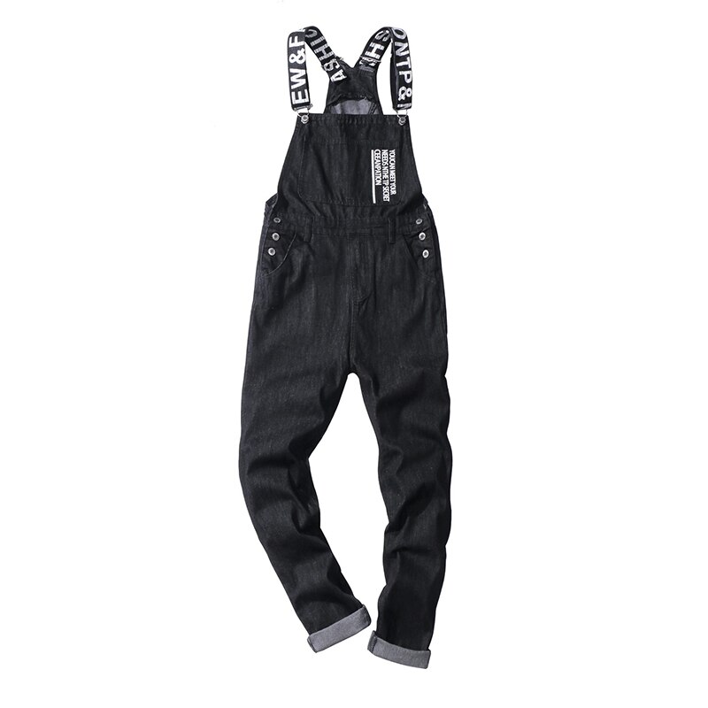 Mono vaquero con eslogan para hombre, peto negro con estampado de letras, ajustado a la , pantalones vaqueros de talla grande,: XL