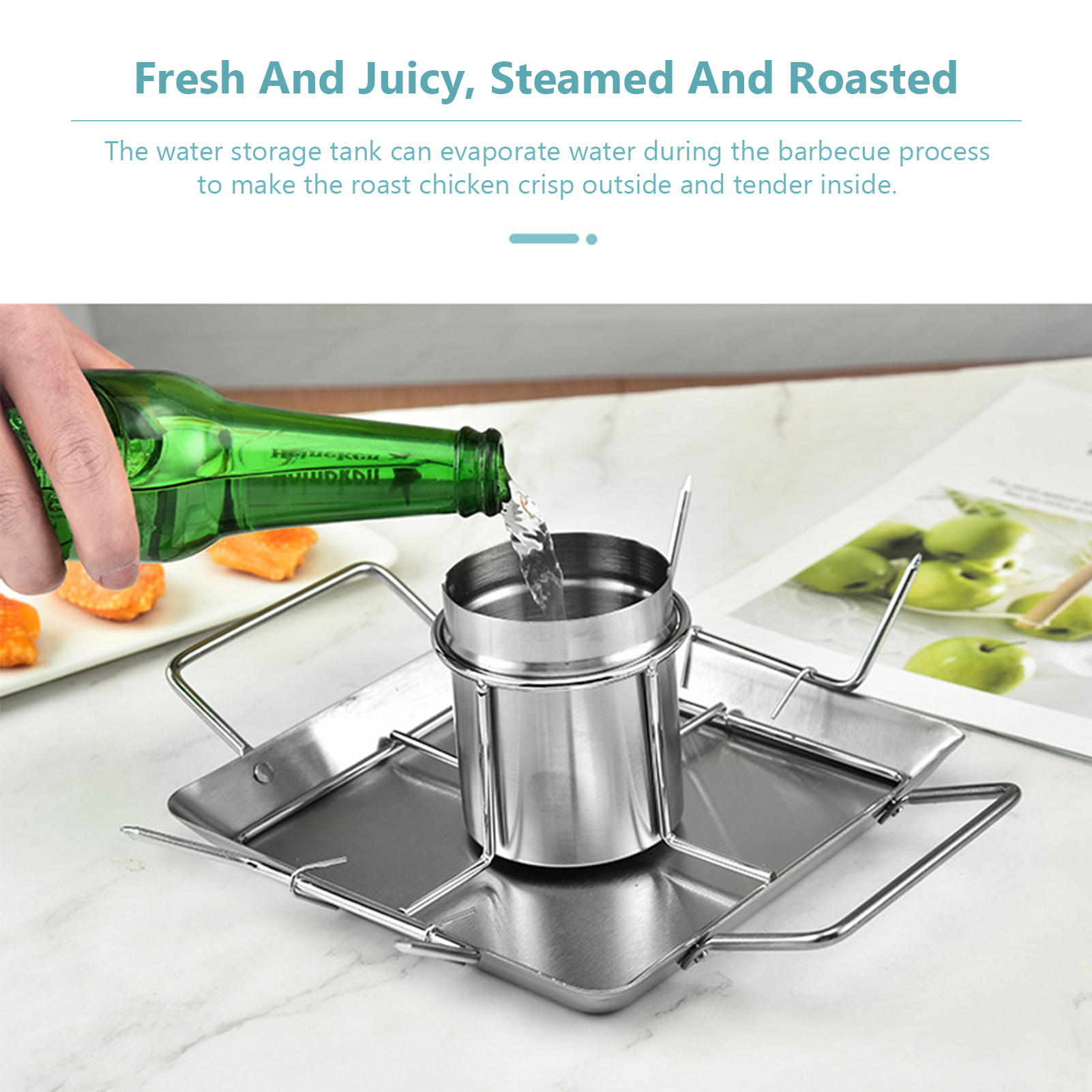 Chicken Roaster Rack Stainless Steel Grilled Chicken Rack Non-Stick Chicken Roasting Plate Outdoor BBQ Grill