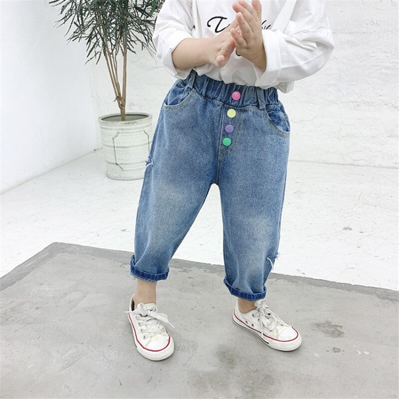 2-7T Jeans per ragazze Toddler Kid neonati vestiti primavera pantaloni larghi in Denim carino dolce moda Streetwear abbigliamento infantile