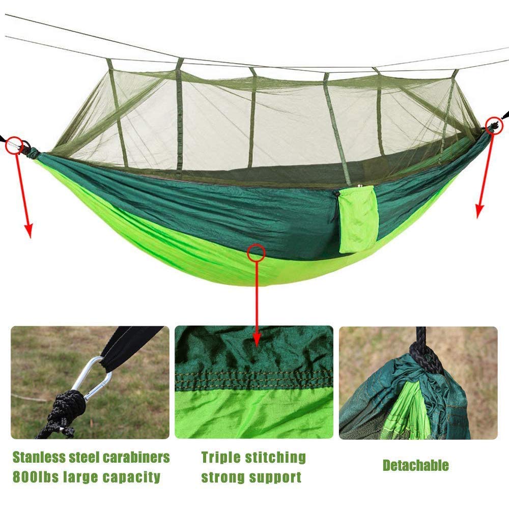 Hamaca para acampar con lona de mosca de lluvia y mosquitera, tienda de campaña con correas de árbol, impermeable, ligero, de nailon, portátil, conjunto Rainfly