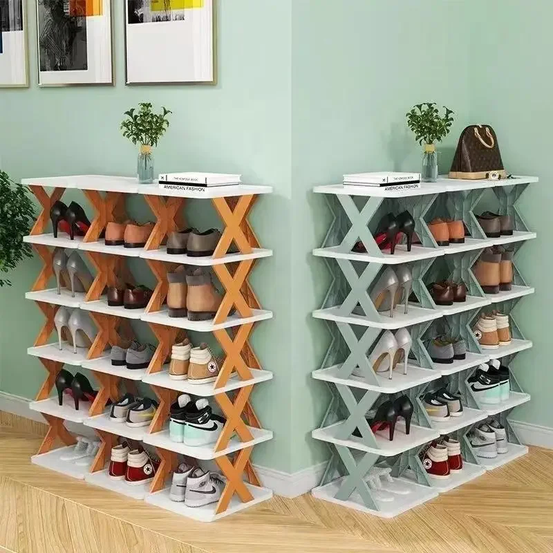 2-9 Tiers Vertical Shoe Rack with Shoe Bags, Adjustable Narrow Shoe Storage Organizer, Space Saving Stackable Tower Shelf