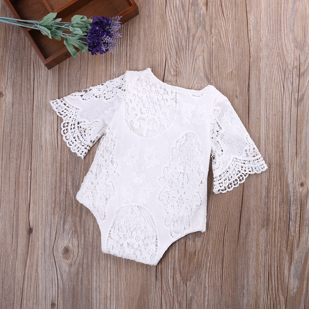 Summer Baby Girls White Ruffles Sleeve Lace Romper Infant Baby Lace Jumpsuit Clothes Sunsuit Outfits