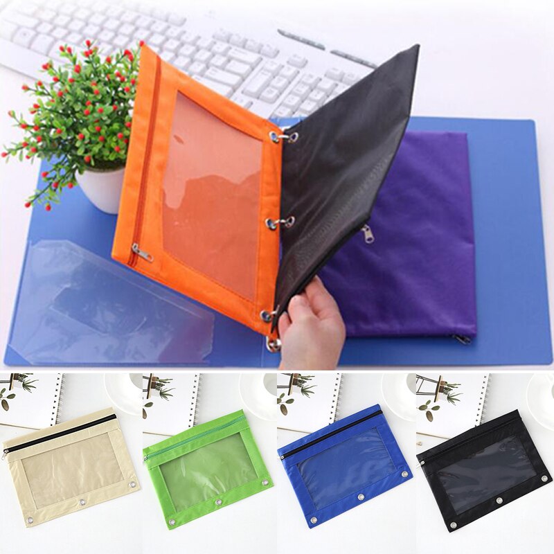 Sac porte-fichiers de documents | Sac de papeterie scolaire et de bureau 1Pc, sac à crayons avec fermeture éclair, pochette avec anneau Rivet, 3 trous