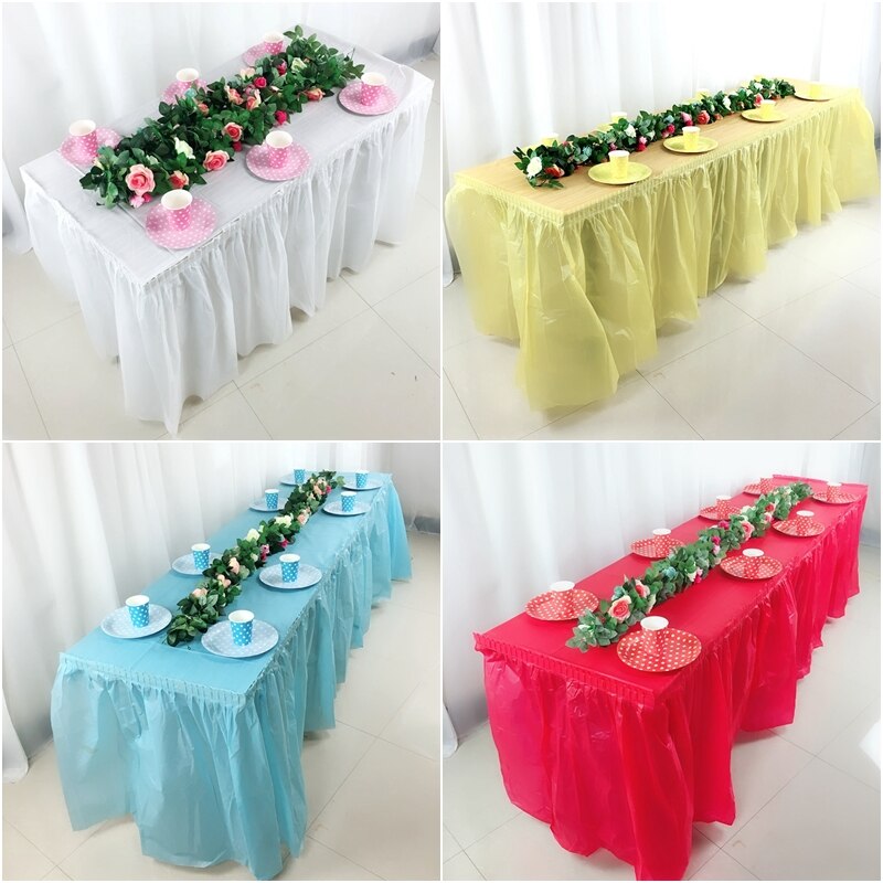 Disposable Table Skirting Rectangle Desk Skirt Solid Color Table Cover for Wedding Party Home Decoration Party Tables