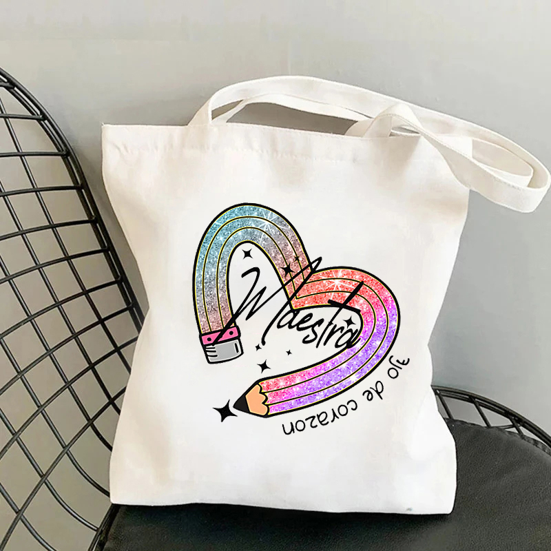 Maestra Spaanse Leraar Canvas Draagtas Organiseren Herbruikbare Boodschappentas Supermarkt Tas Reizen Grote Capaciteit Schoudertassen Lunchbox: Chocolate