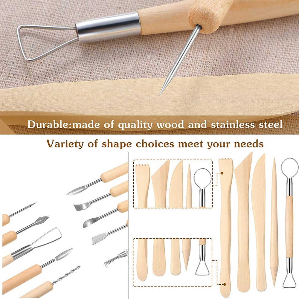 16 Pieces Wooden Handle Clay Pottery Sculpting Tools Polymer Clay Sculpting Tools Set DIY Ceramic Tools