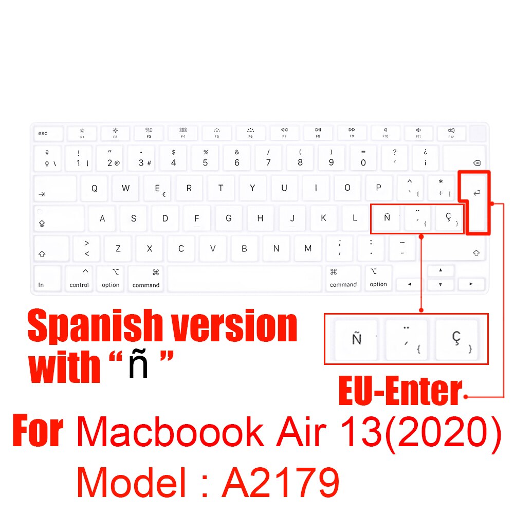 Dla 2020 nowy Macbook Air 13 Cal silikonowa klawiatura laptopa pokrywa z touchbar ue wersja A2179 hiszpania Laptop film ochronny: A2179 EU white