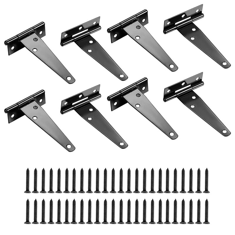 8 Pcs T-Strap Scharnieren Zware Poort Scharnieren Metal Tee Scharnieren Met Schroeven Schuur Gates Levert (Zwart, 4 Inch): Default Title