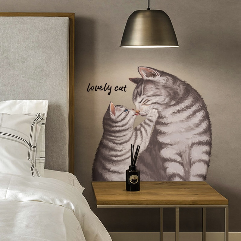 Lindo gato pintado a mano realista pegatina de pared decoración de cabecera de habitación Pared de tienda de mascotas decoración pegatinas de ventana autoadhesivo decoración del hogar
