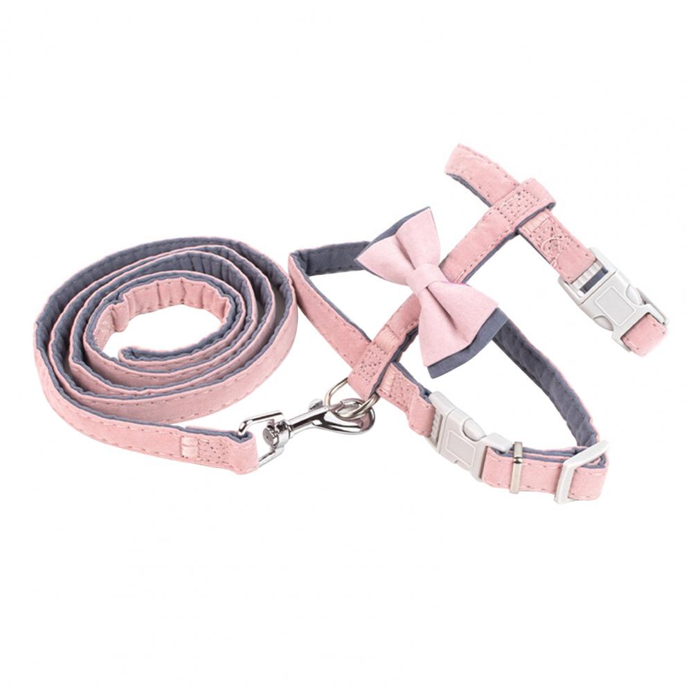 Chest Strap Compact Harness Leash Practical Mild to Skin Adorable Bow Tie Vest Harness Traction Rope: Pink / M