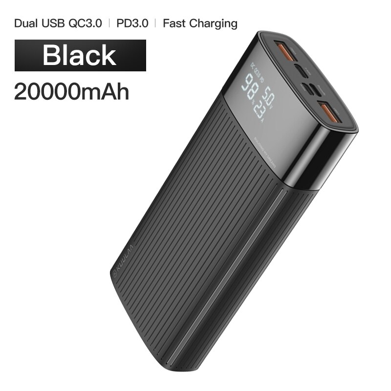 KUULAA Energie Bank 20000 mAh QC PD 3,0 PoverBank Schnelle Aufladen Energie 20000 mAh USB Externe Batterie Ladegerät Für Xiaomi mi 10 9: Schwarz Energie Bank
