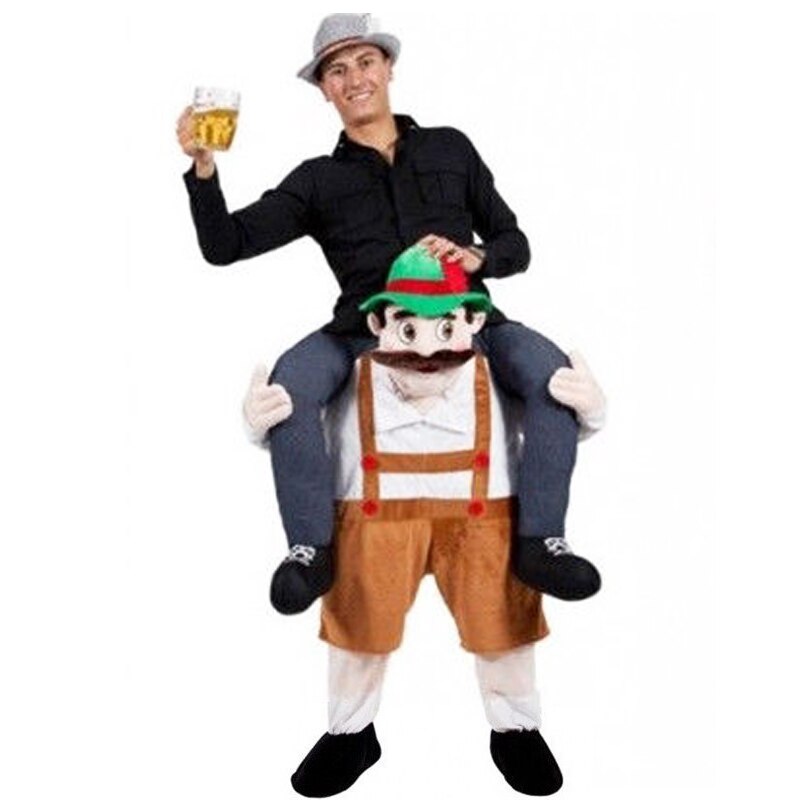 Épaule Ride sur mascotte Costume cochon dos fête déguisement porter Costume (bière homme/marron): Default Title