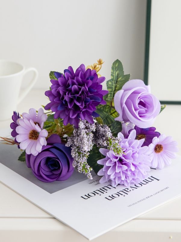 Kunstbloemen Bruidsboeket met rozenkrans Bruiloft Buiten Tuin Huisdecoratie DIY Cadeaus Accessoire: Paars