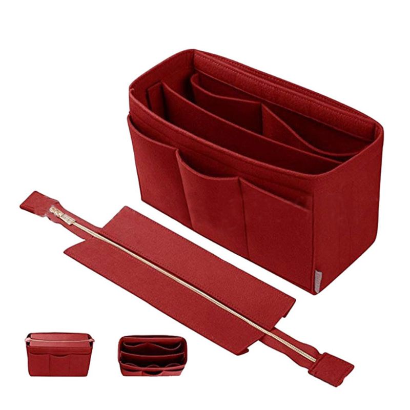 Multifunction Handbag Felt Fabric Bag Purse Insert Storage Pouch Case Structured organizer bags: Red / 23x13x16cm