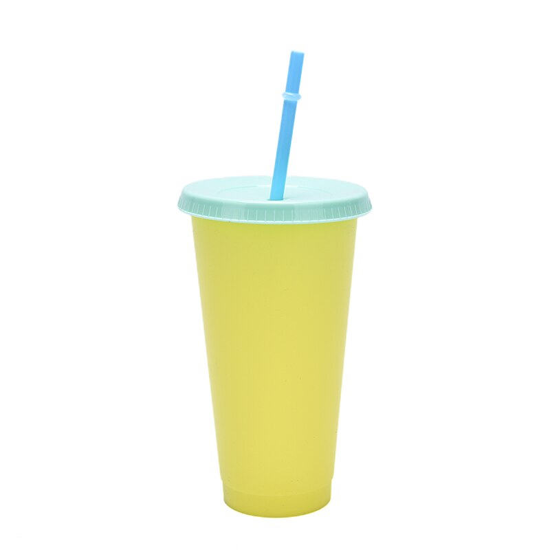 Color Changing Cold Cups Plastic Colorful Cold Water Color Changing Coffee Cup Mug Water Bottles With Straws: 7