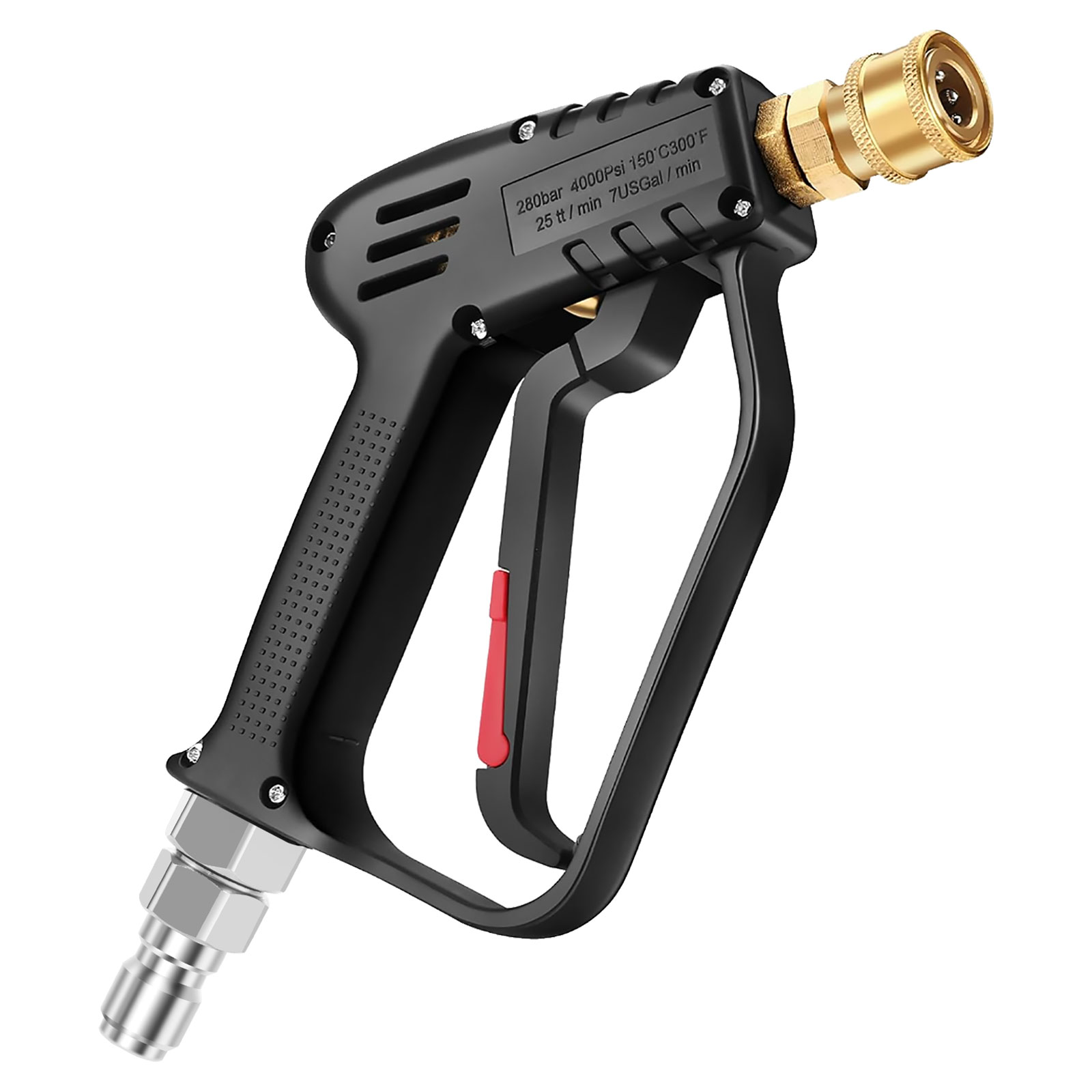 Herramienta de lavadora a presión corta, entrada de 3/8 pulgadas, mango de lavadora a presión compacto de 4000 PSI con conexión rápida de 1/4 pulgadas para lavado de coches: Marrón