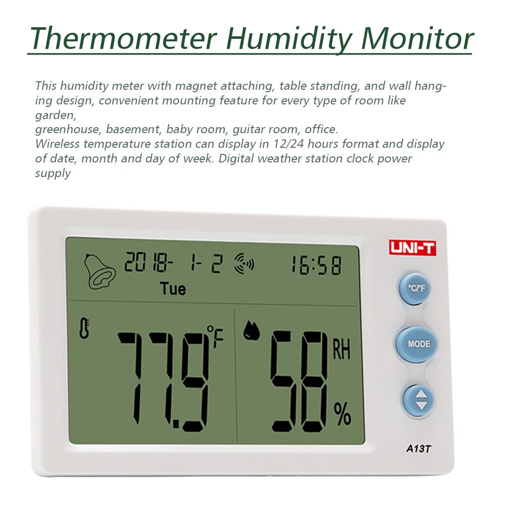 Desktop Digital Display Thermometer Humidity Monitor Hanging Greenhouse Indoor Outdoor Alarm Clock Baby Room Garden Wireless