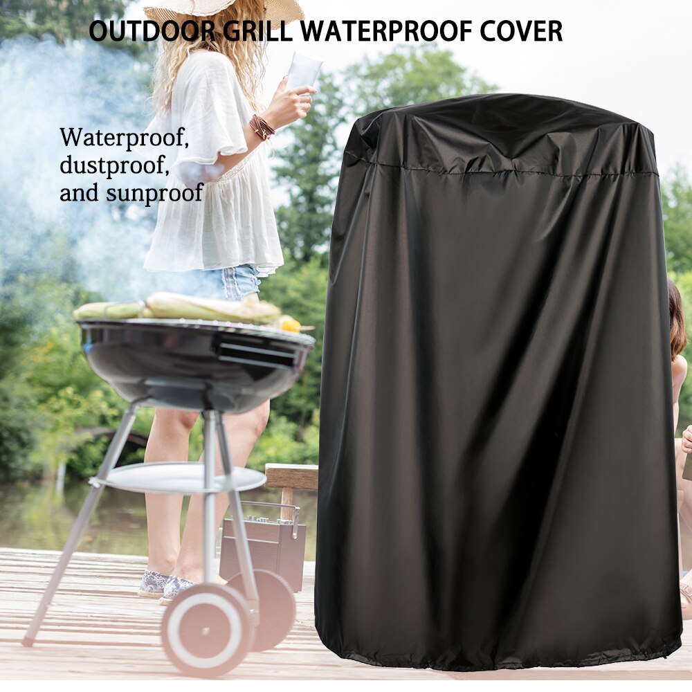 Bbq cover udendørs vandtæt rund kedel bbq grill grill cover sort polyester beskytter uv resistent let rengøring holdbar