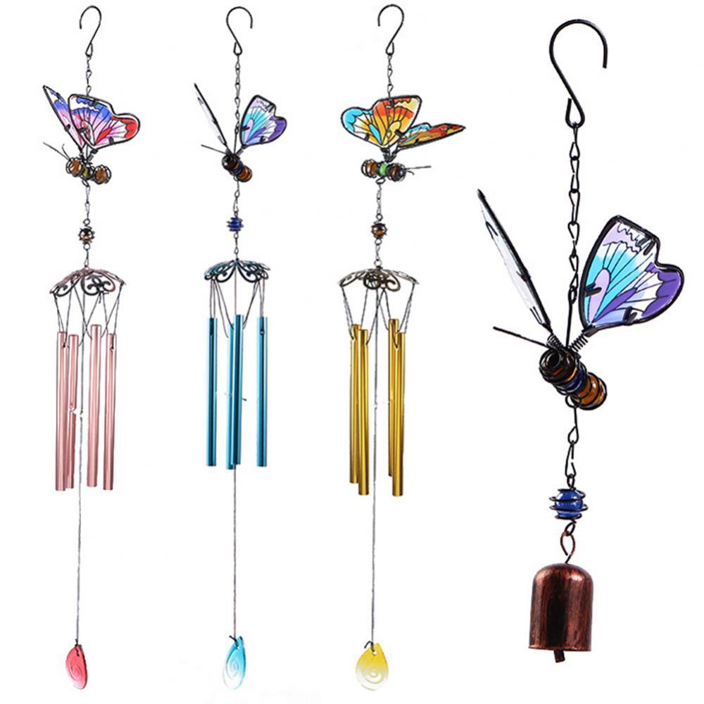 Colorful Butterfly Shape Pendant Wind Chimes With Bell/Tube Hanging Ornament Indoor Outdoor Porch Balcony Garden Decor