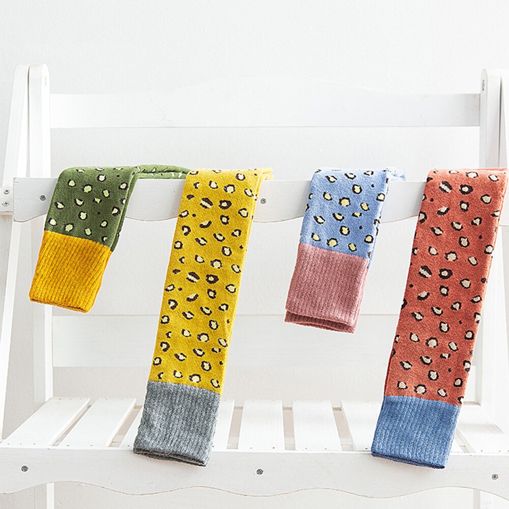 Children's High Tube Leopard Print Socks Autumn Winter Casual Sports Boys Girls Baby Cotton Socks Suitable for 3-8 Years Old