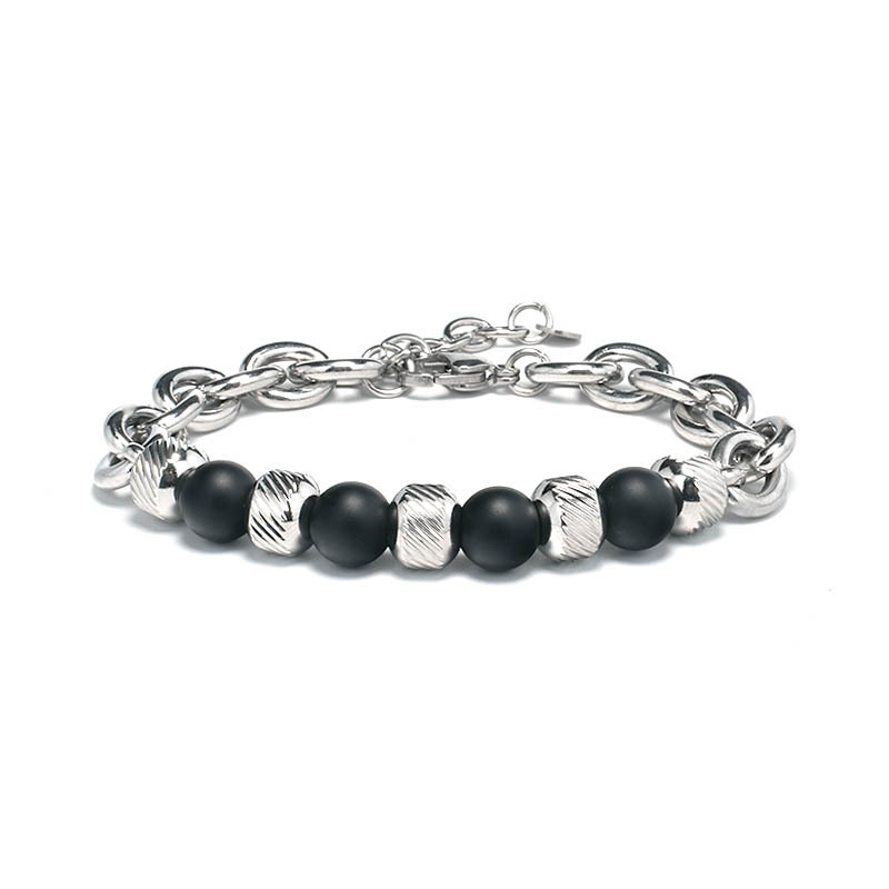 Charm Titanium Steel Man Chakra Jewelry Stainless Steel Men's Black Volcanic Beaded Braclets Stone Cuff Bracelets