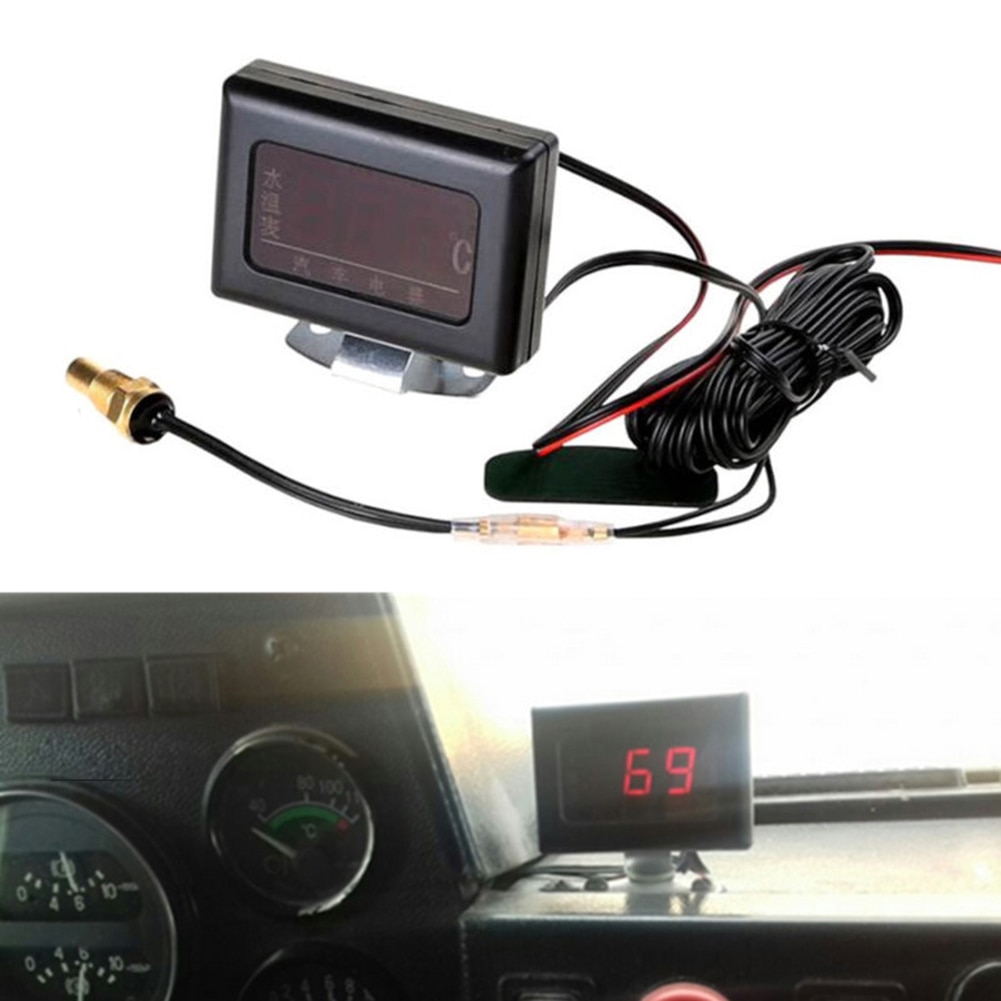 Digital LED Car Water Temp Gauge Temperature Meter With Sensor 10mm Engine Kits Water Temperature Gauge 70*50*20mm