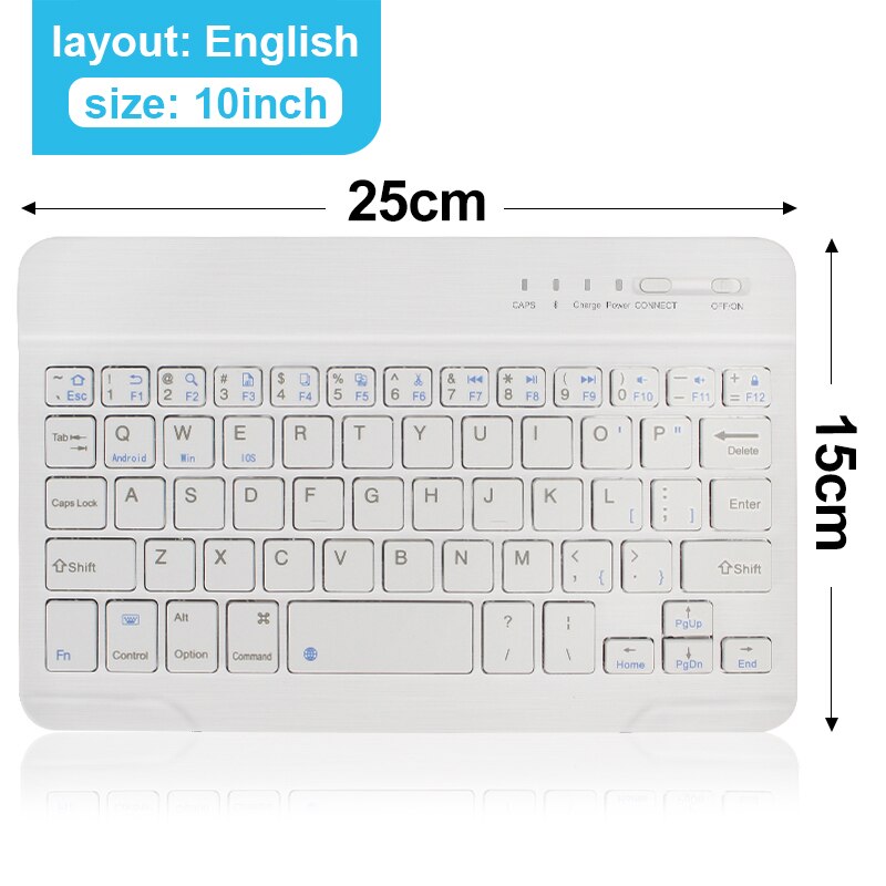 Mini Bluetooth Keyboard Wireless Russian Keyboard Tablet Spanish Rechargeable Keyboard For Tablet ipad cell phone Laptop: 10 in white English
