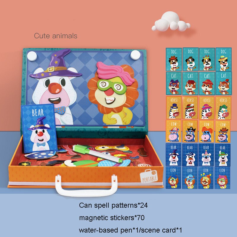 Per bambini in legno nuovo adesivi di puzzle magnetico ortografia divertente cartone animato di double-sided di puzzle illuminazione intellettuale giocattoli per i bambini: C