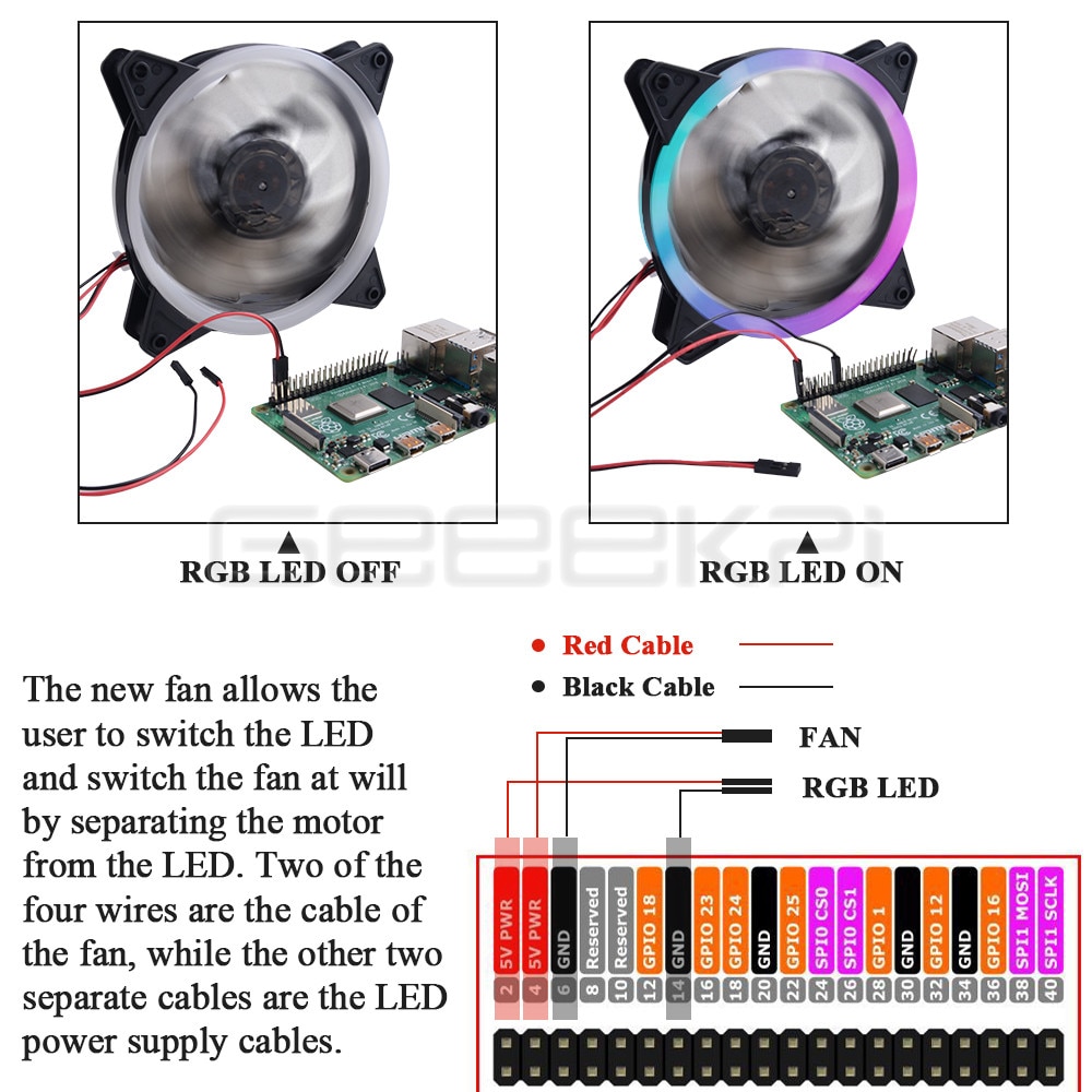 GeeekPi Rack Tower 4 Layer Acrylic Cluster Case Large Cooling Fan LED RGB Light for Raspberry Pi 4 B / 3 B + / 3 B / Jetson Nano