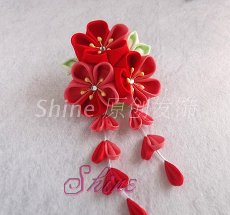 Japanischen Sakura Tsumami zaiku kanzashi Haarnadel Zubehör Rosa verrotten Gelb für Kimono Yukata Geisha Haar Clip Handgemachte Kopfschmuck