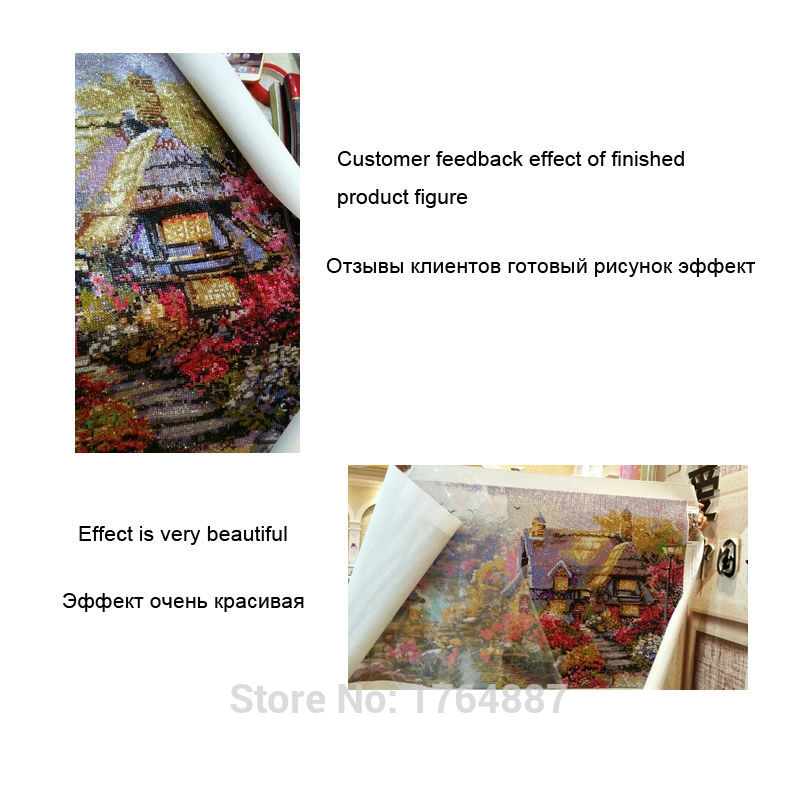 Tableau rond en mosaïque cristal avec strass | Nouvelle peinture, bricolage diamant, point de croix, paysage de maison de lac, broderie diamant, mosaïque
