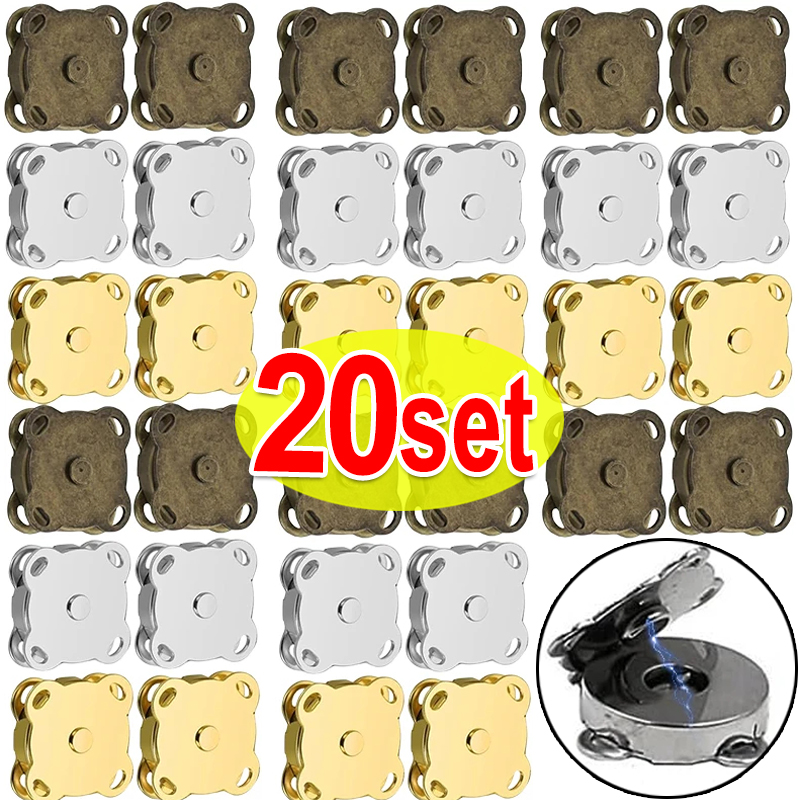 1-20sets Square Magnetic Snap Fasteners Clasps Button Handbag Purse Wallet Craft Bags Parts Accessories 14mm 18mm Pick Color