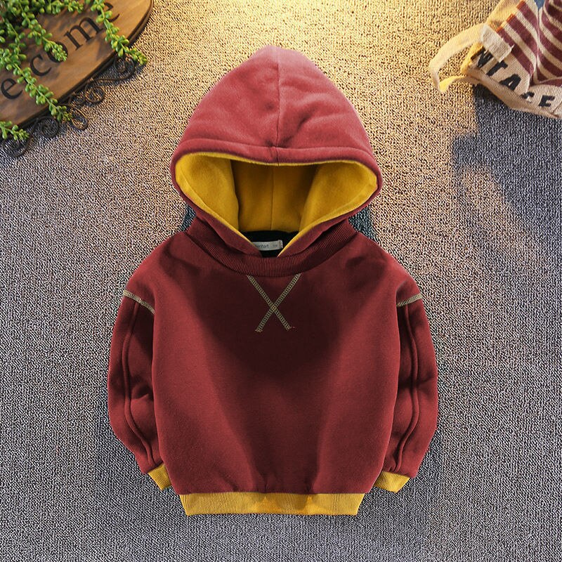 Sudaderas gruesas y cálidas con capucha para niños, suéter de Color sólido para 1, 2, 3, 4 y 5 años, Otoño e Invierno: Wine Red / 73cm(6M)