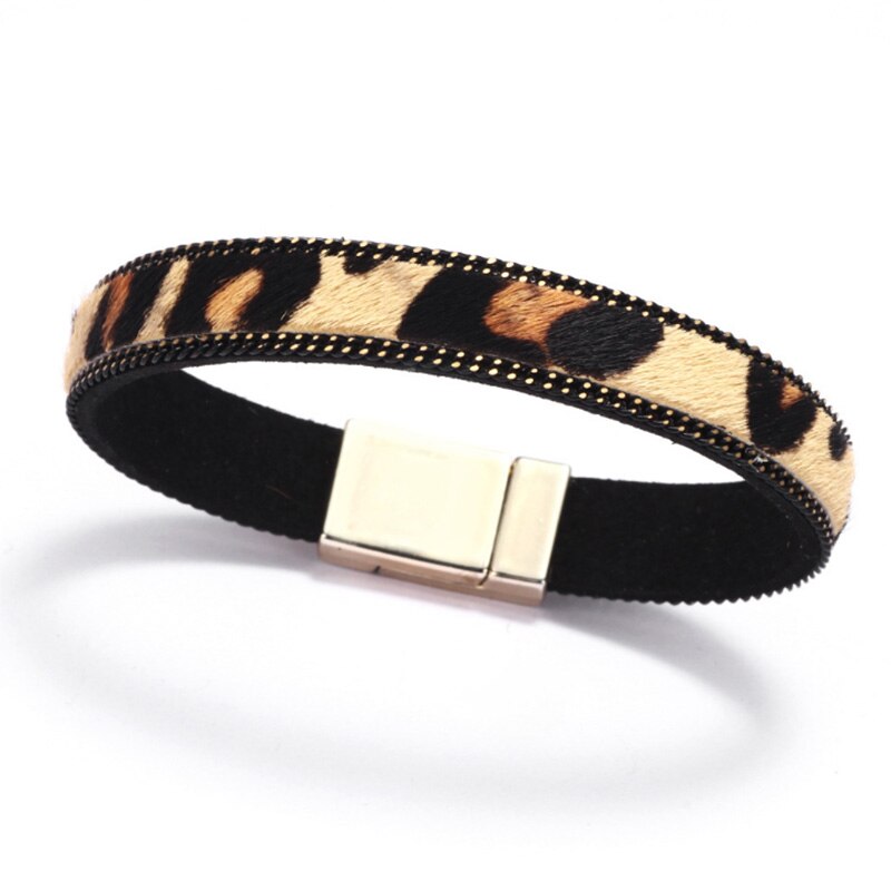 Mode Eenvoudige Luipaard Patroon Paardenhaar Lederen Armbanden Magnetische Sluiting Accessoires Vrouwen Armbanden Sieraden