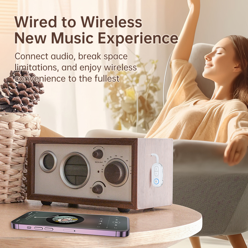 VAORLO 2 en 1 Bluetooth 5.3 Transmisor Receptor de Audio 3.5MM AUX Hifi Estéreo Adaptador Inalámbrico de Música con Micrófono para Coche Avión TV PC Auriculares Altavoz