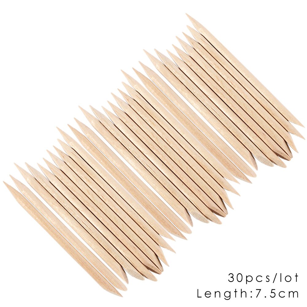 3 typer trä nagelvård verktyg orange pinne för nagelband pusher remover klistermärke strass plockare manikyr pedikyr set  sa709: 30 st s