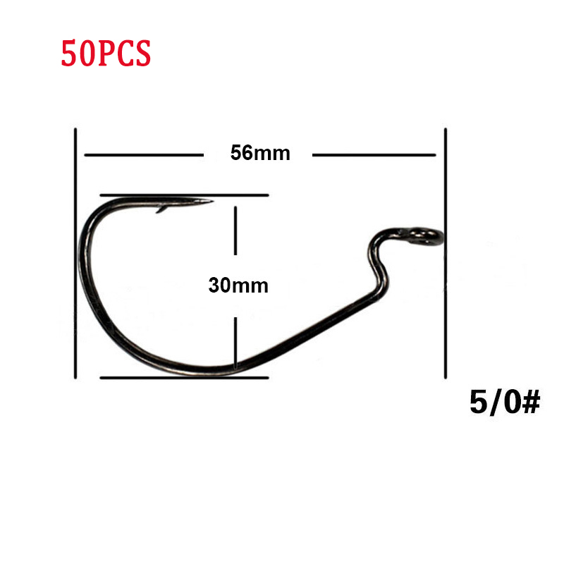 50pcs/Lot Wide Gap Texas Fishing Hooks Offset Fishhook5/0-8# Soft Biat Lure Fishing Texas Rig or Carolina Rig Fishing Hook Set: black