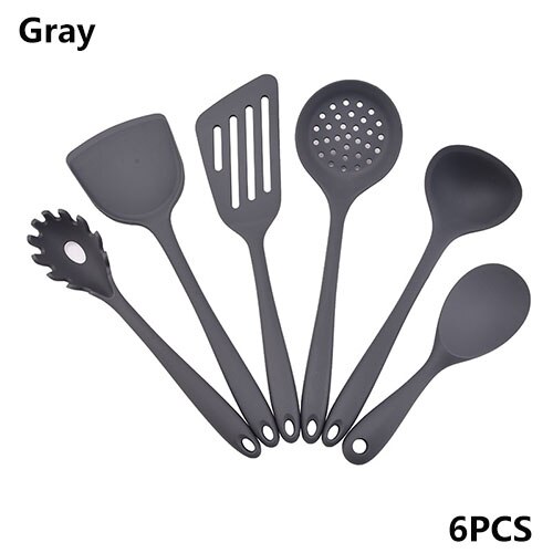 Ustensiles de cuisine en silicone ensemble ustensiles de cuisine antiadhésifs résistants aux températures élevées et basses ustensiles de cuisine faciles à nettoyer ustensiles de cuisine ensemble d'outils de cuisine: Gray-6PCS