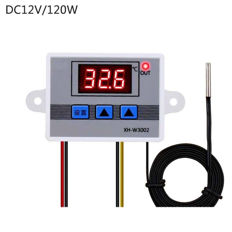 XH-W3001/W3002 10A 12V 24V 220V Digital LED Temperature Controller For Incubator Cooling Heating Switch Thermostat NTC Sensor: 12V 120W W3002