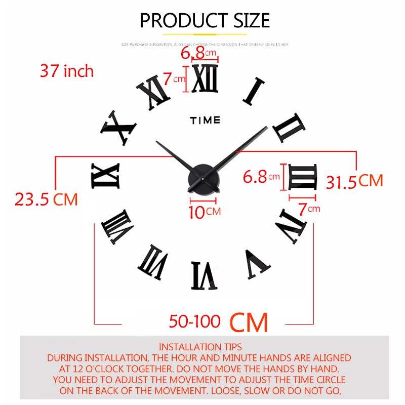 DIY 3D Large Wall Clock Sticker Acrylic Mirror Self Adhesive Big Wall Clocks Modern Roman Numerals Clock Watch Home Decor